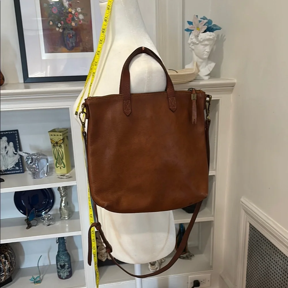 Madewell Brown Leather Tote Bag w long strap